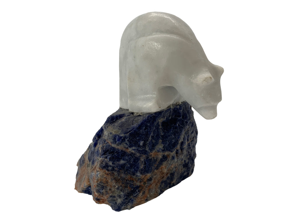 White Marble Polar Bear w/ Sodalite Base