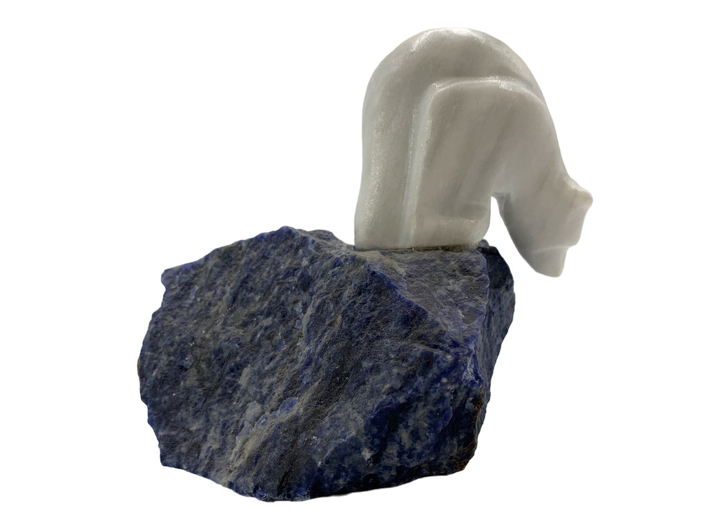 White Marble Polar Bear w/ Sodalite Base