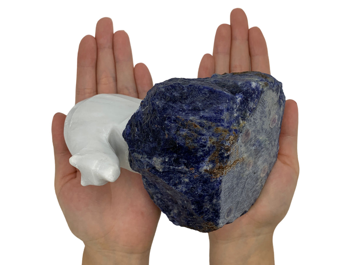 White Marble Polar Bear w/ Sodalite Base