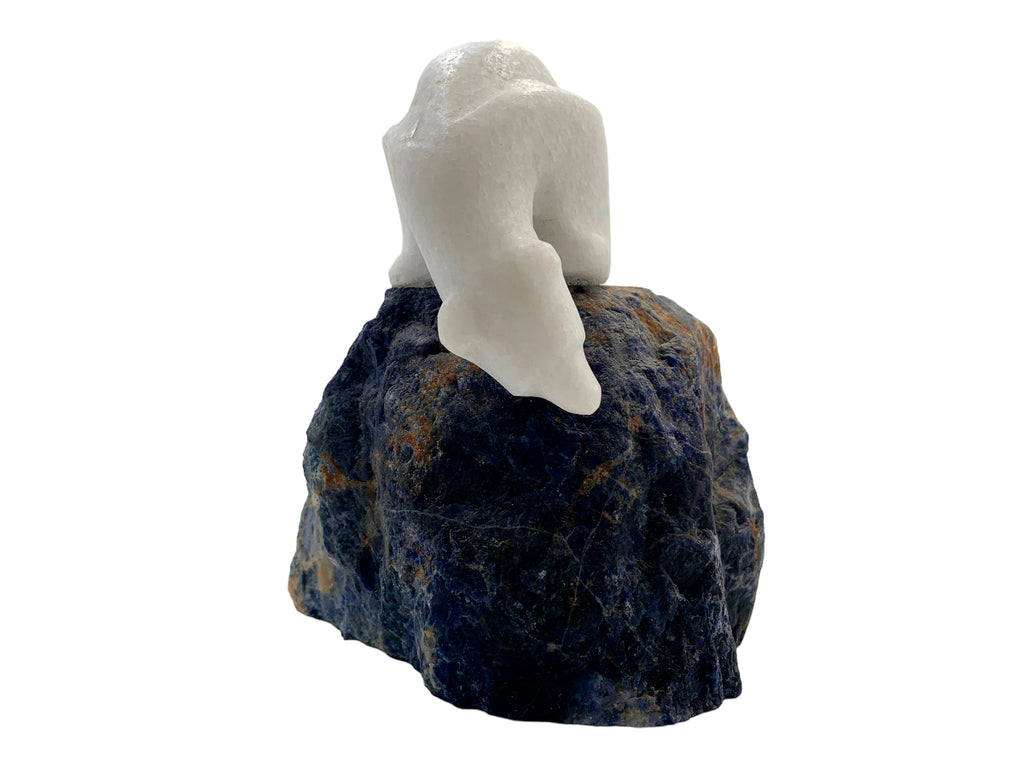 White Marble Polar Bear w/ Sodalite Base