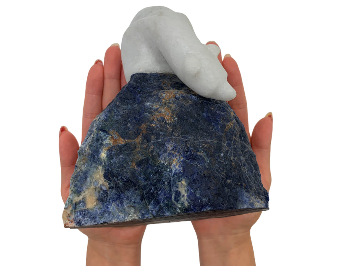 White Marble Polar Bear w/ Sodalite Base