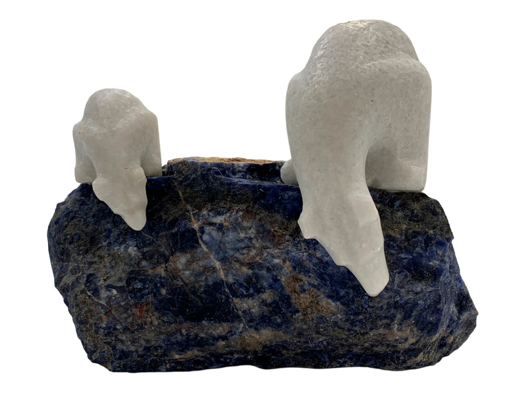Marble Polar Bear Pair with Sodalite Base