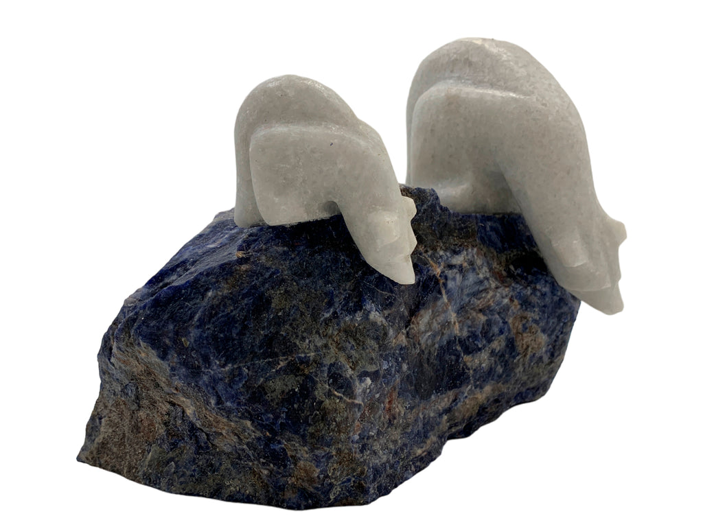 Marble Polar Bear Pair with Sodalite Base