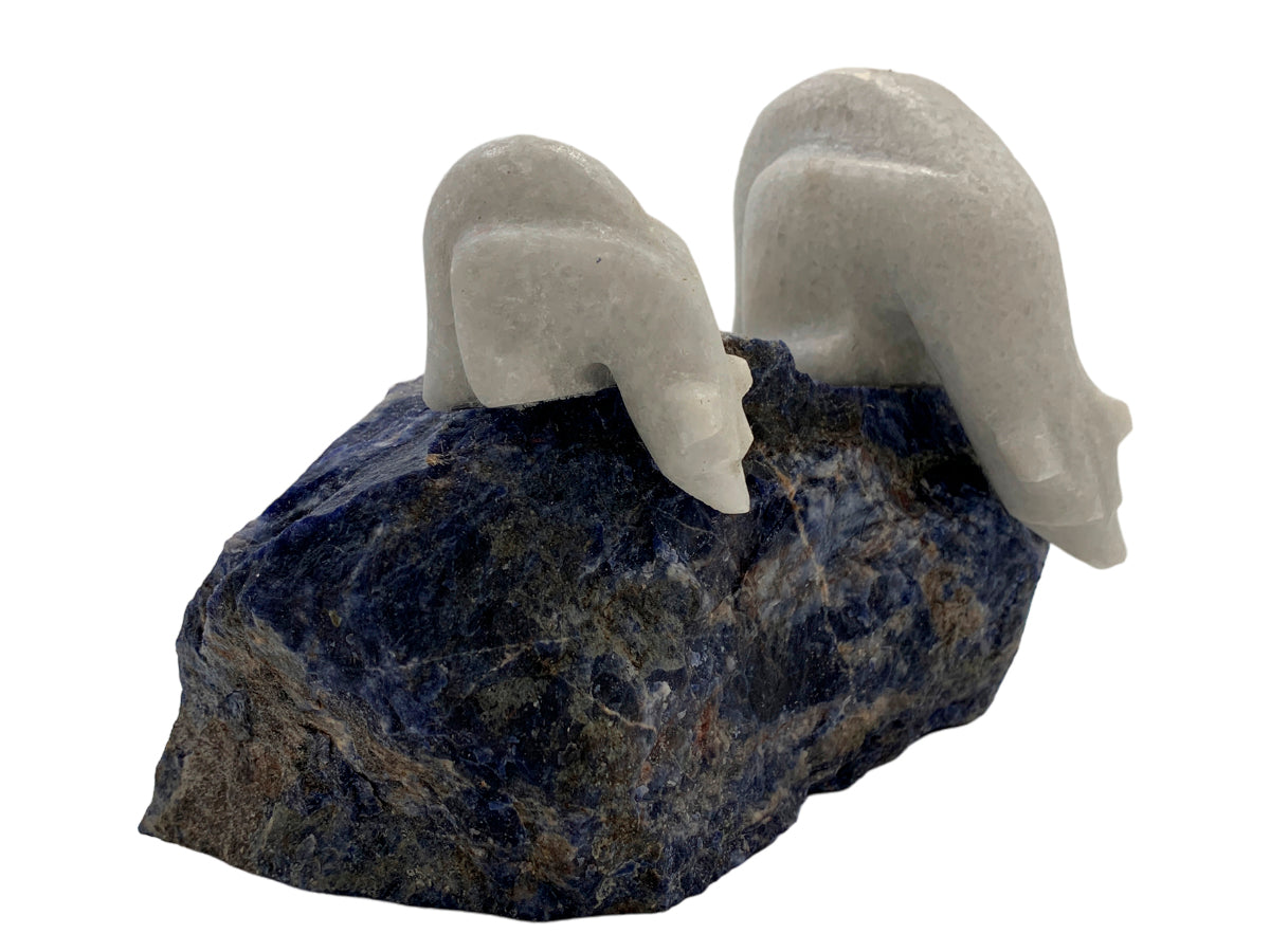 Marble Polar Bear Pair with Sodalite Base
