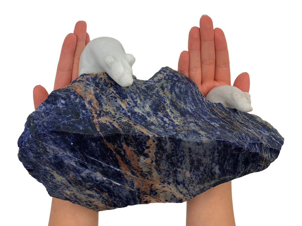 Marble Polar Bear Pair with Sodalite Base