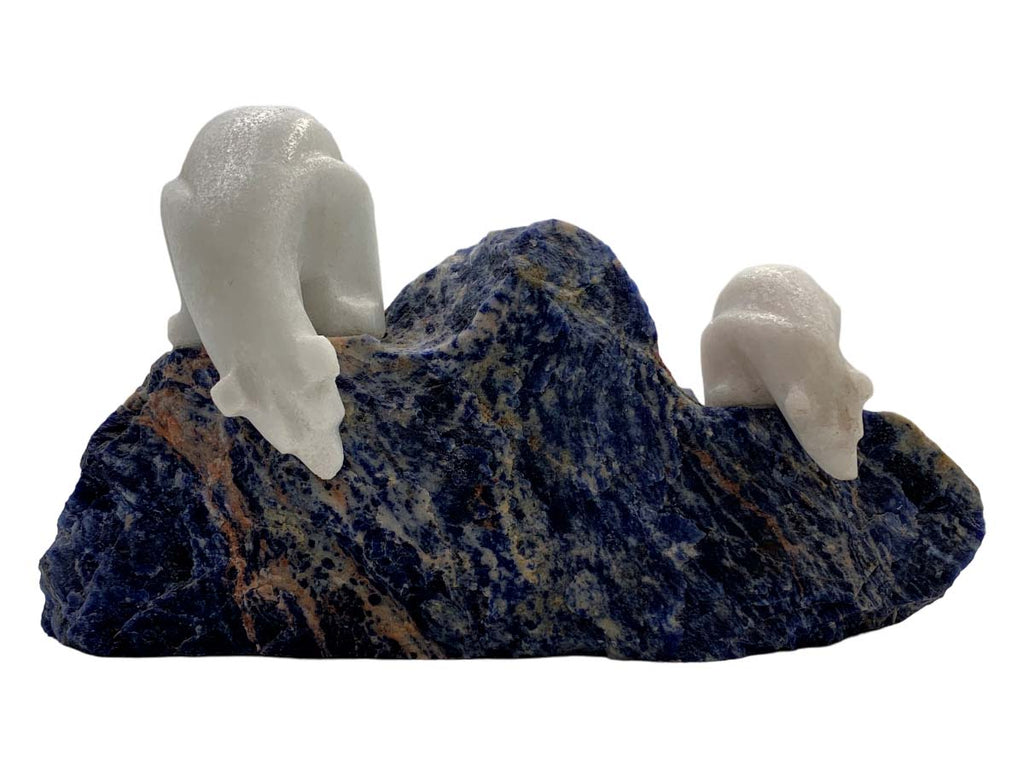 Marble Polar Bear Pair with Sodalite Base