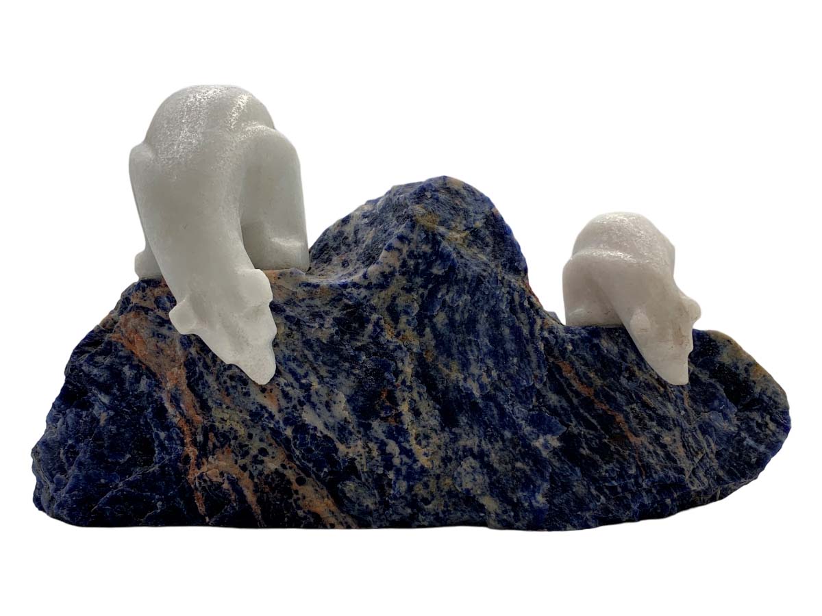 Marble Polar Bear Pair with Sodalite Base