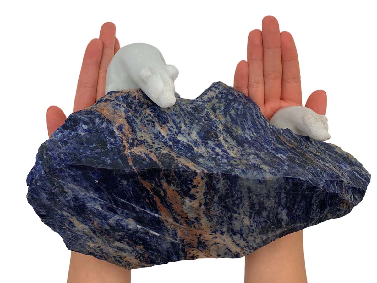 Marble Polar Bear Pair with Sodalite Base