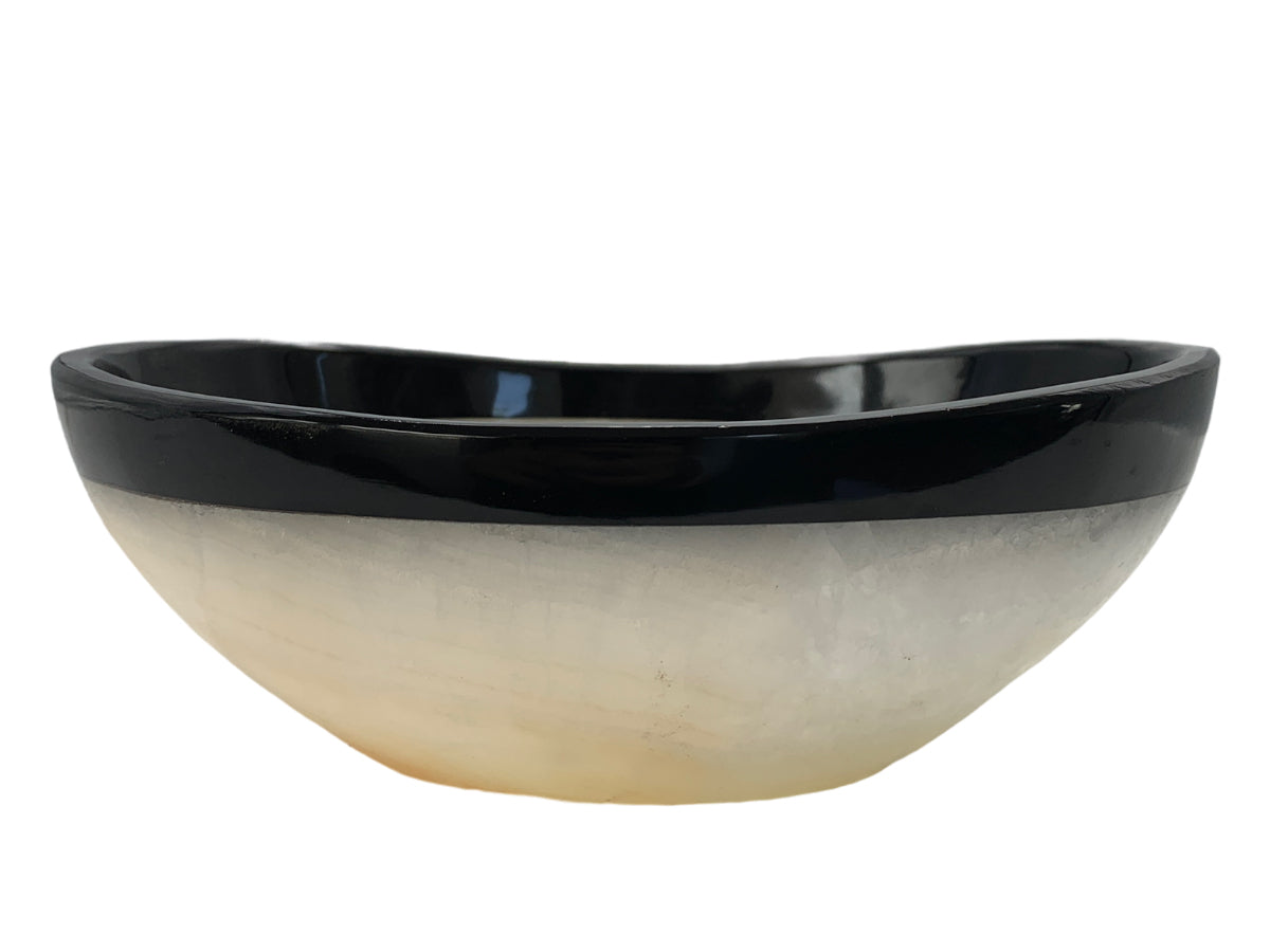 White Onyx Oval Bowl Black Edge