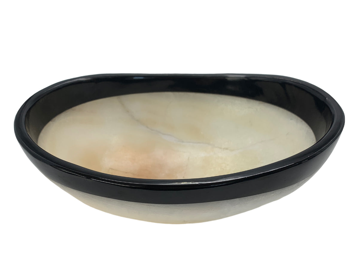 White Onyx Oval Bowl Black Edge