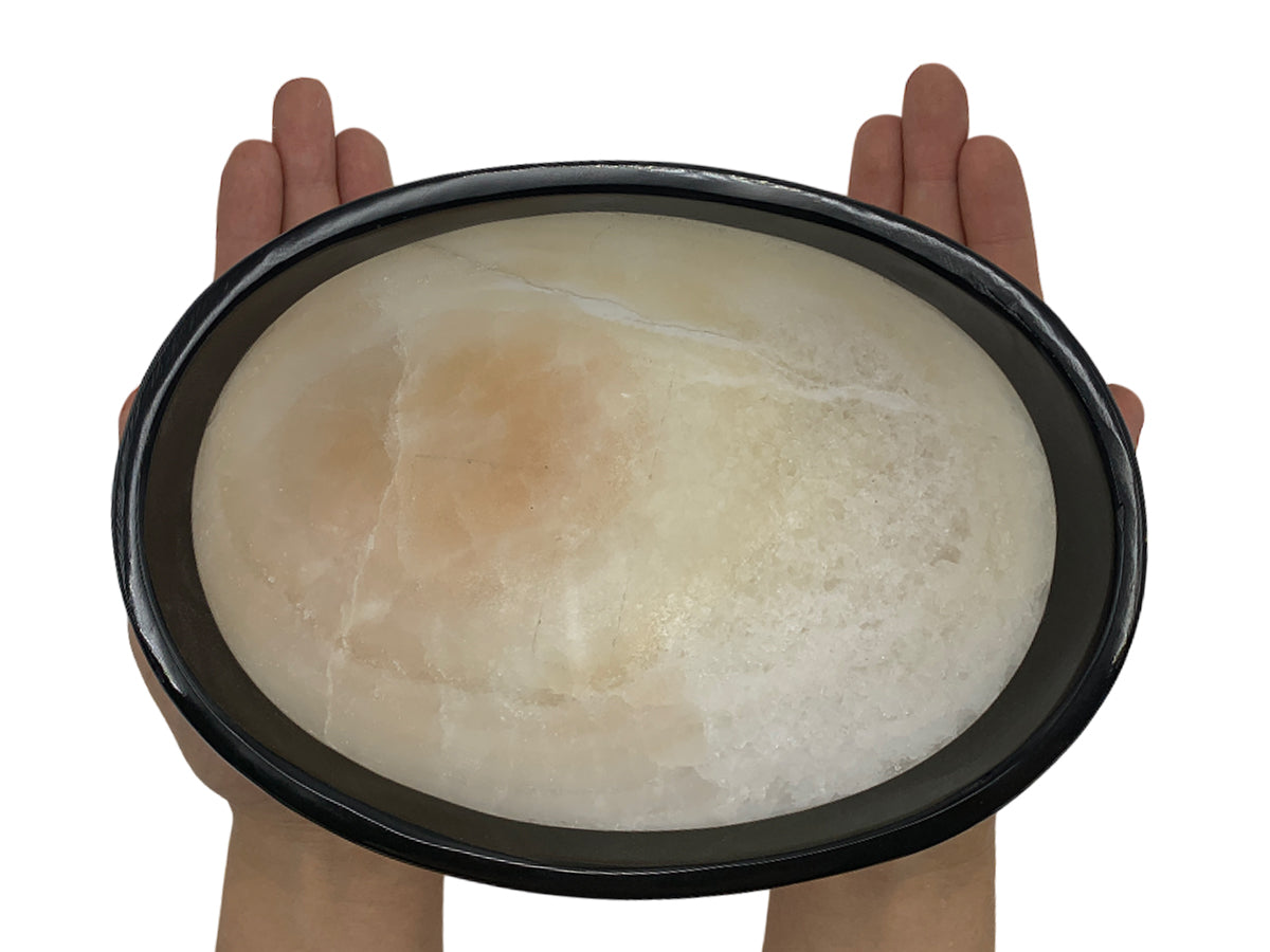 White Onyx Oval Bowl Black Edge