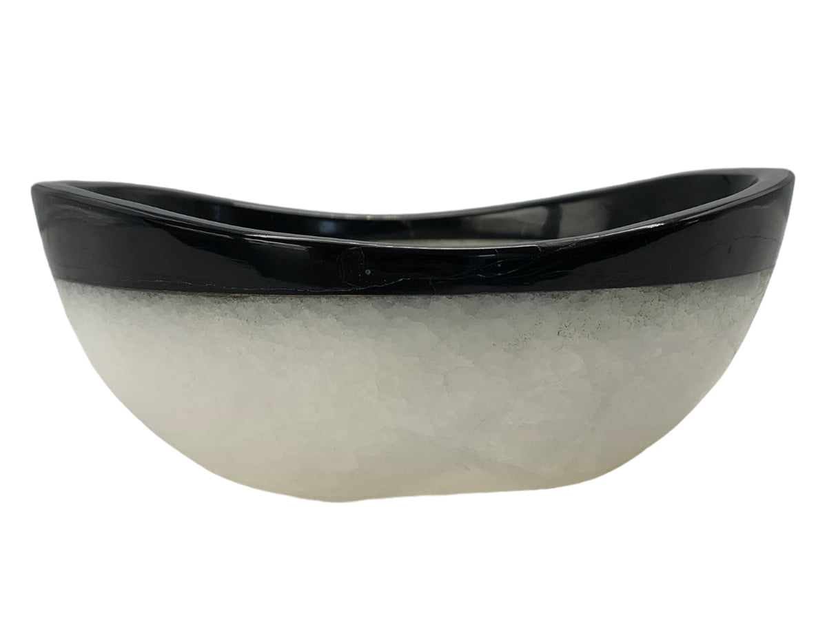 White Onyx Oval Bowl Black Edge