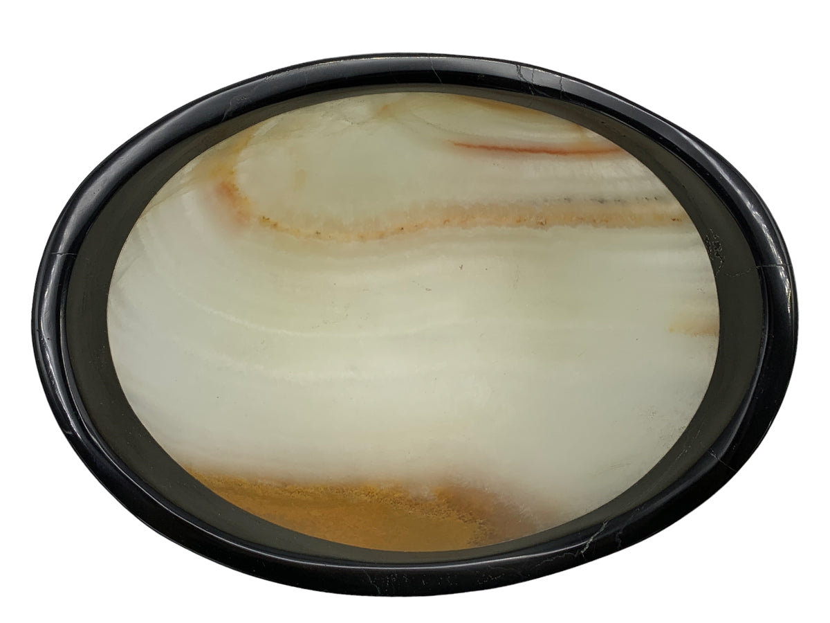 Green Onyx Oval Bowl Black Edge