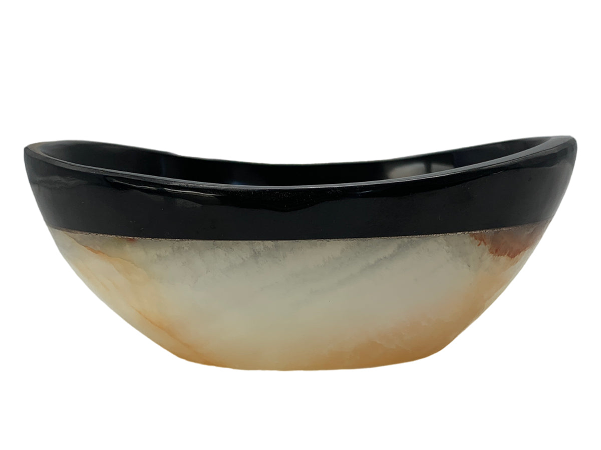 Green Onyx Oval Bowl Black Edge