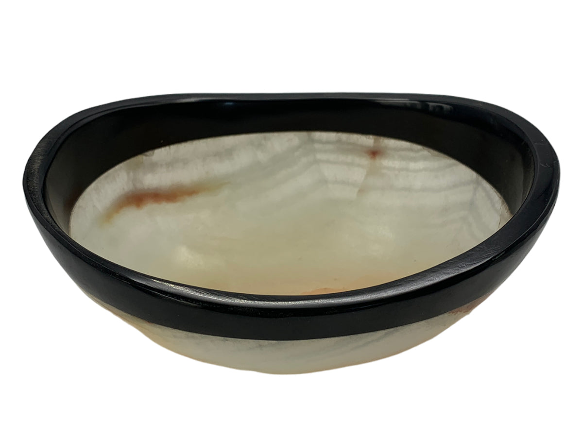 Green Onyx Oval Bowl Black Edge