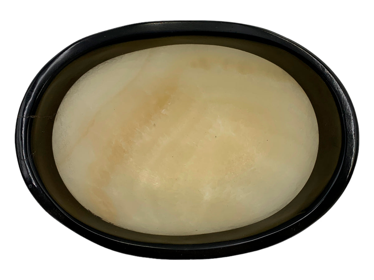 White Onyx Oval Bowl Black Edge