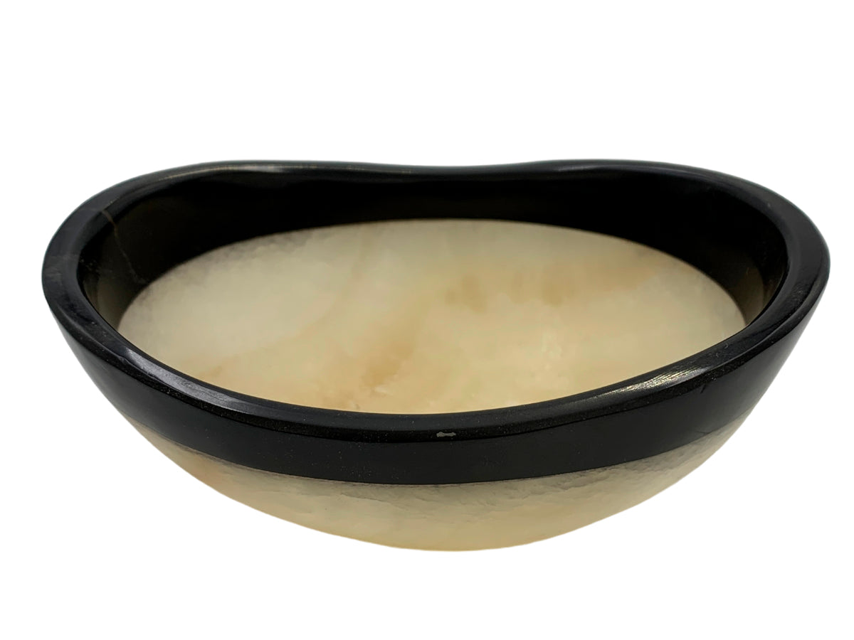 White Onyx Oval Bowl Black Edge