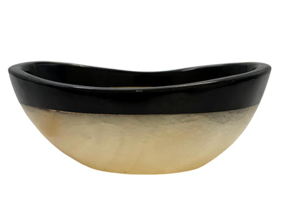 White Onyx Oval Bowl Black Edge