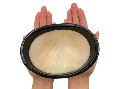 White Onyx Oval Bowl Black Edge