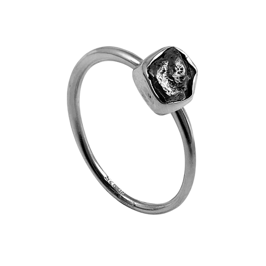 Freeform beveled Meteorite ring with 925 silver