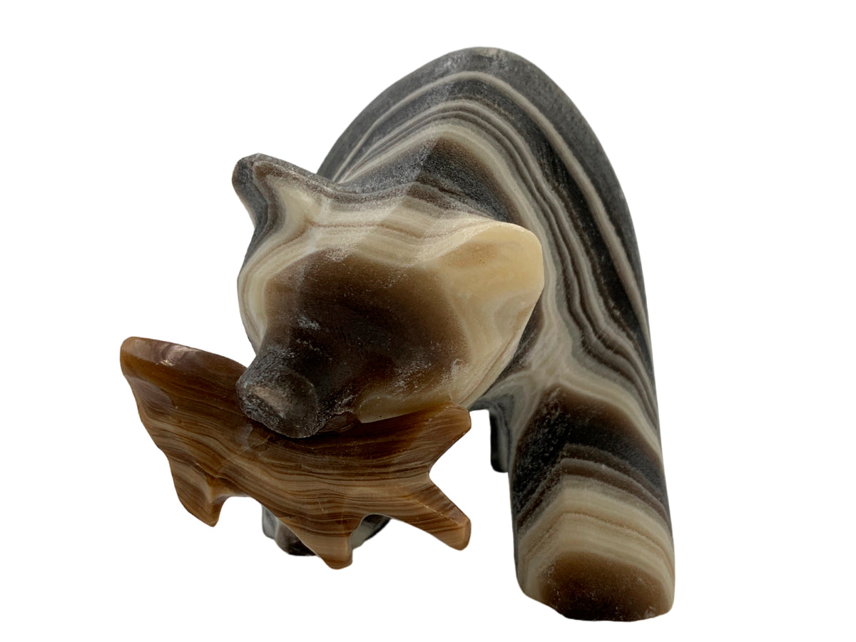 Zebra Onyx Grizzly Bear With FIsh