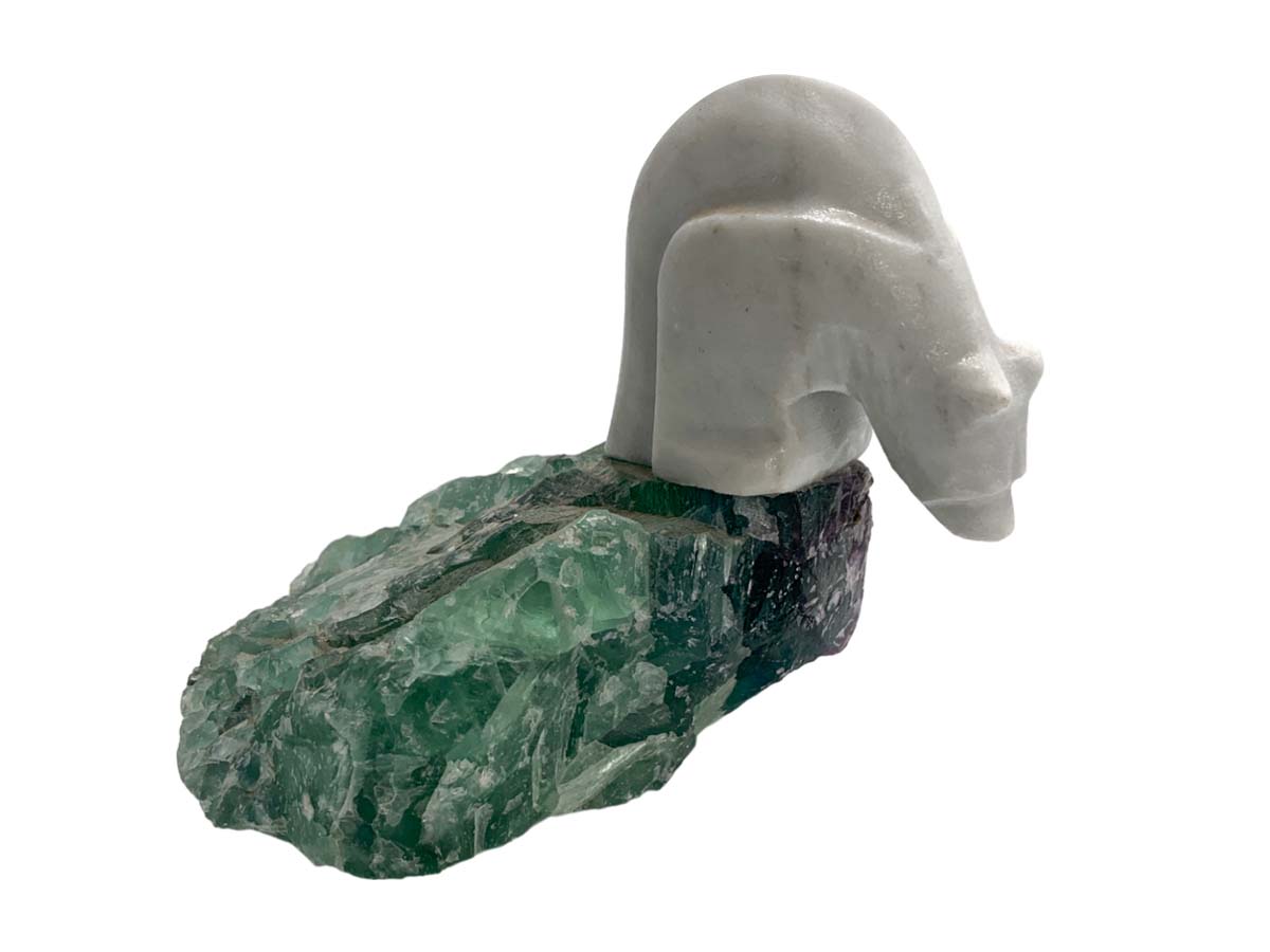 Marble Polar Bear with Fluorite Base