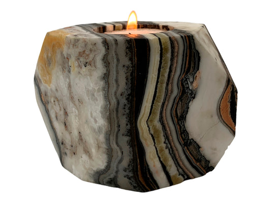 Zebra Calcite Faceted Candle Holder