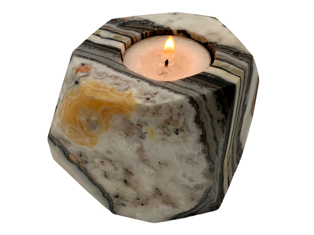 Zebra Calcite Faceted Candle Holder