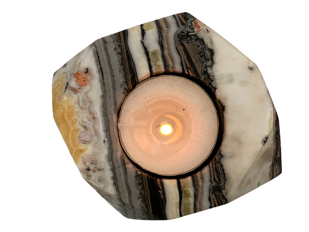 Zebra Calcite Faceted Candle Holder