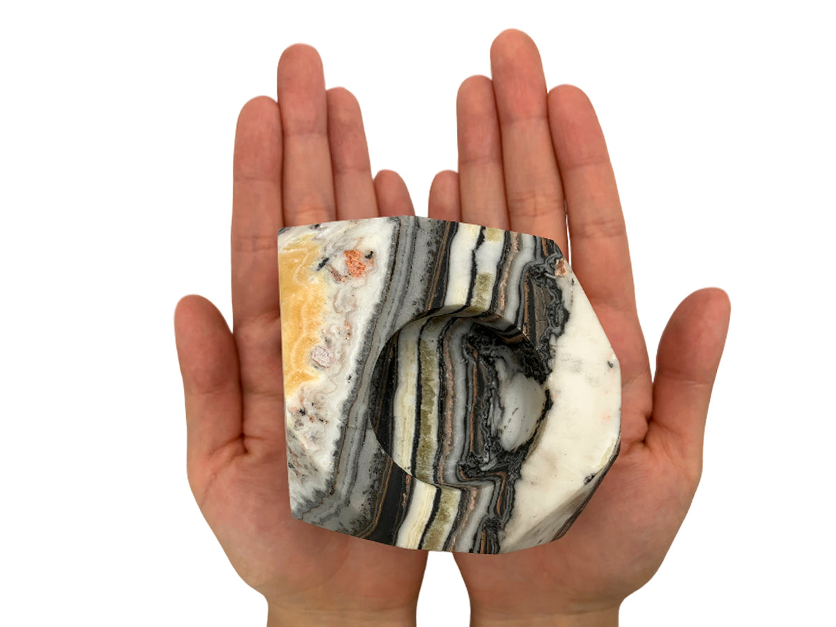 Zebra Calcite Faceted Candle Holder