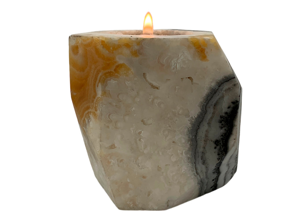 Zebra Calcite Faceted Candle Holder