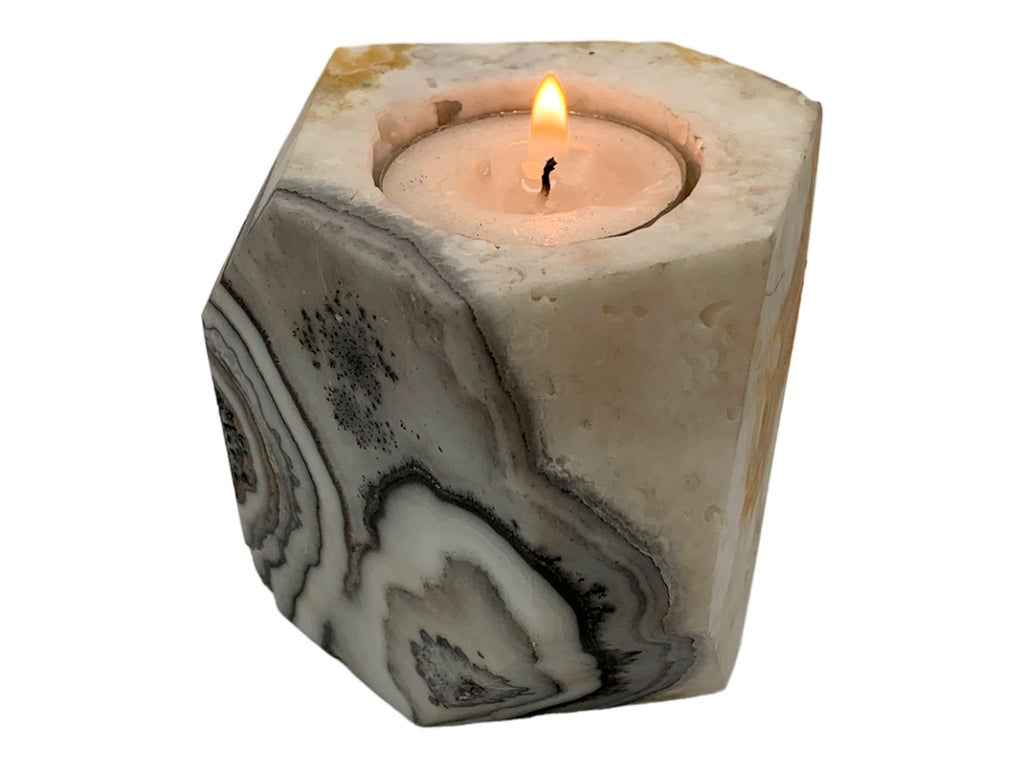 Zebra Calcite Faceted Candle Holder