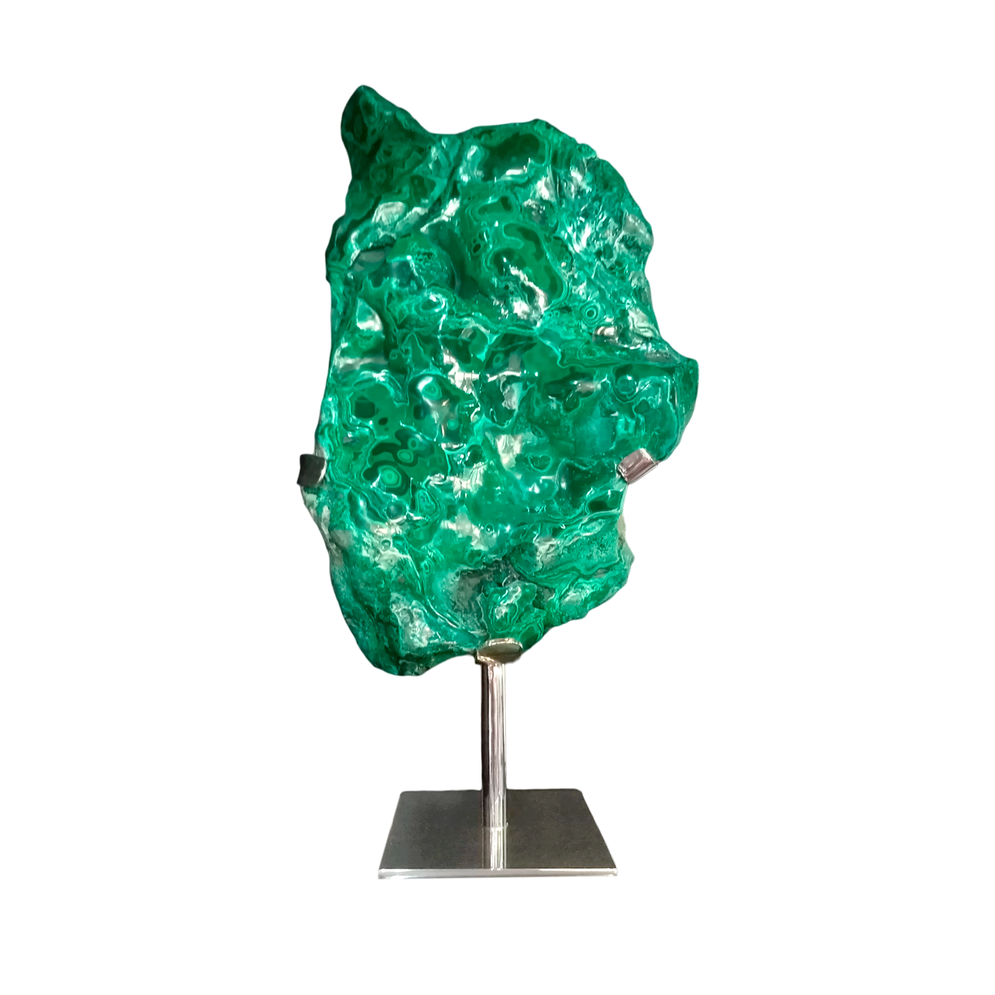 Polished malachite specimen 13x31.5x29 in.
