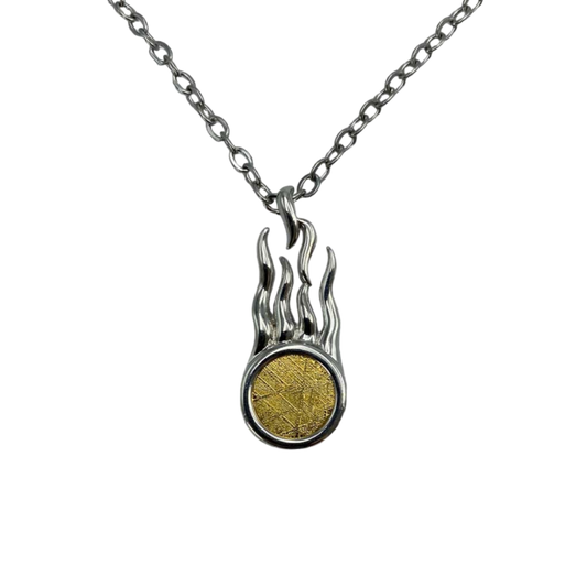 Flame-shaped Muonionalusta iron meteorite pendant necklace