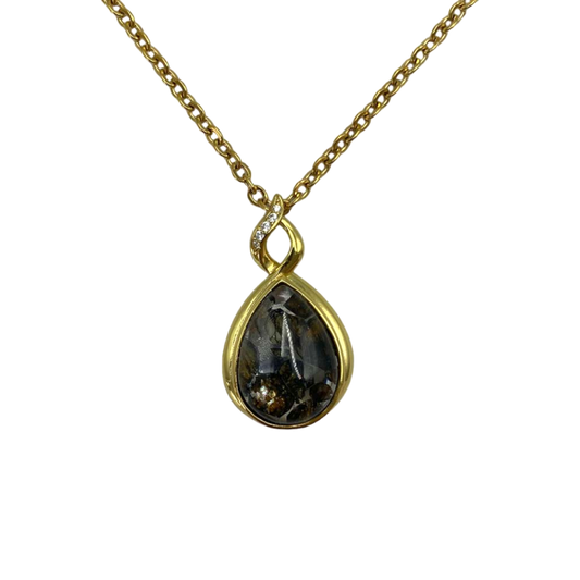 Drop-shaped Sericho Pallasite meteorite pendant necklace with silver