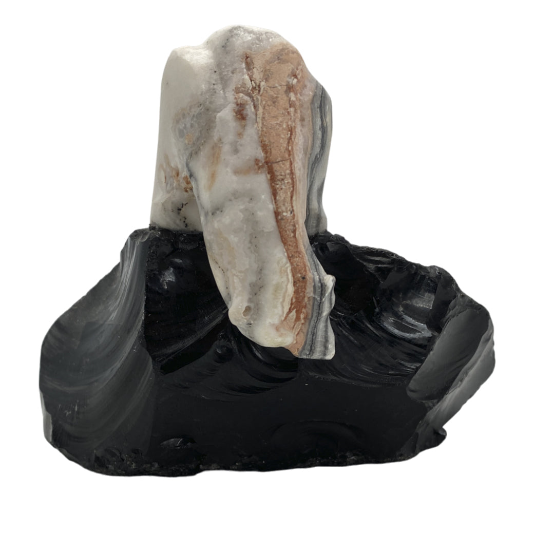 Zebra Calcite Polar Bear on Obsidian Base