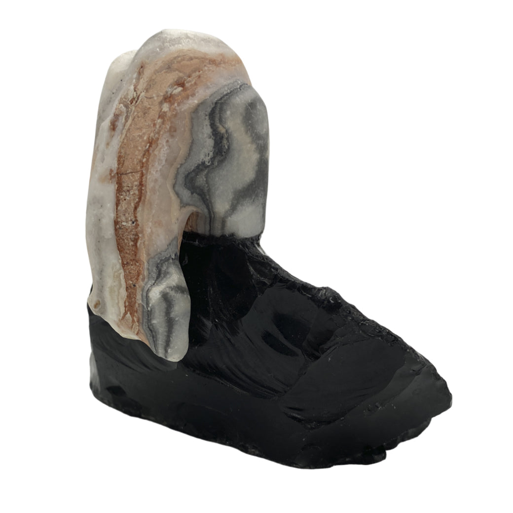 Zebra Calcite Polar Bear on Obsidian Base