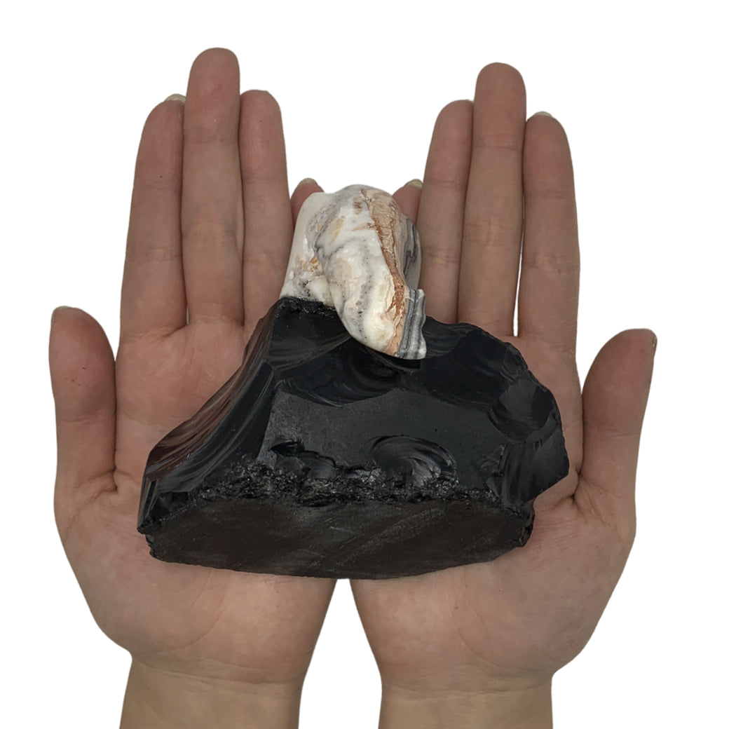 Zebra Calcite Polar Bear on Obsidian Base