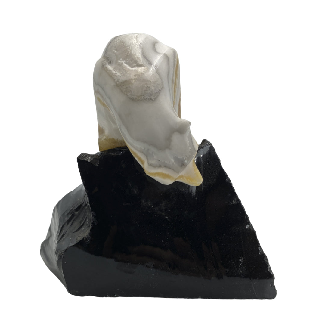 Zebra Calcite Polar Bear on Obsidian Base