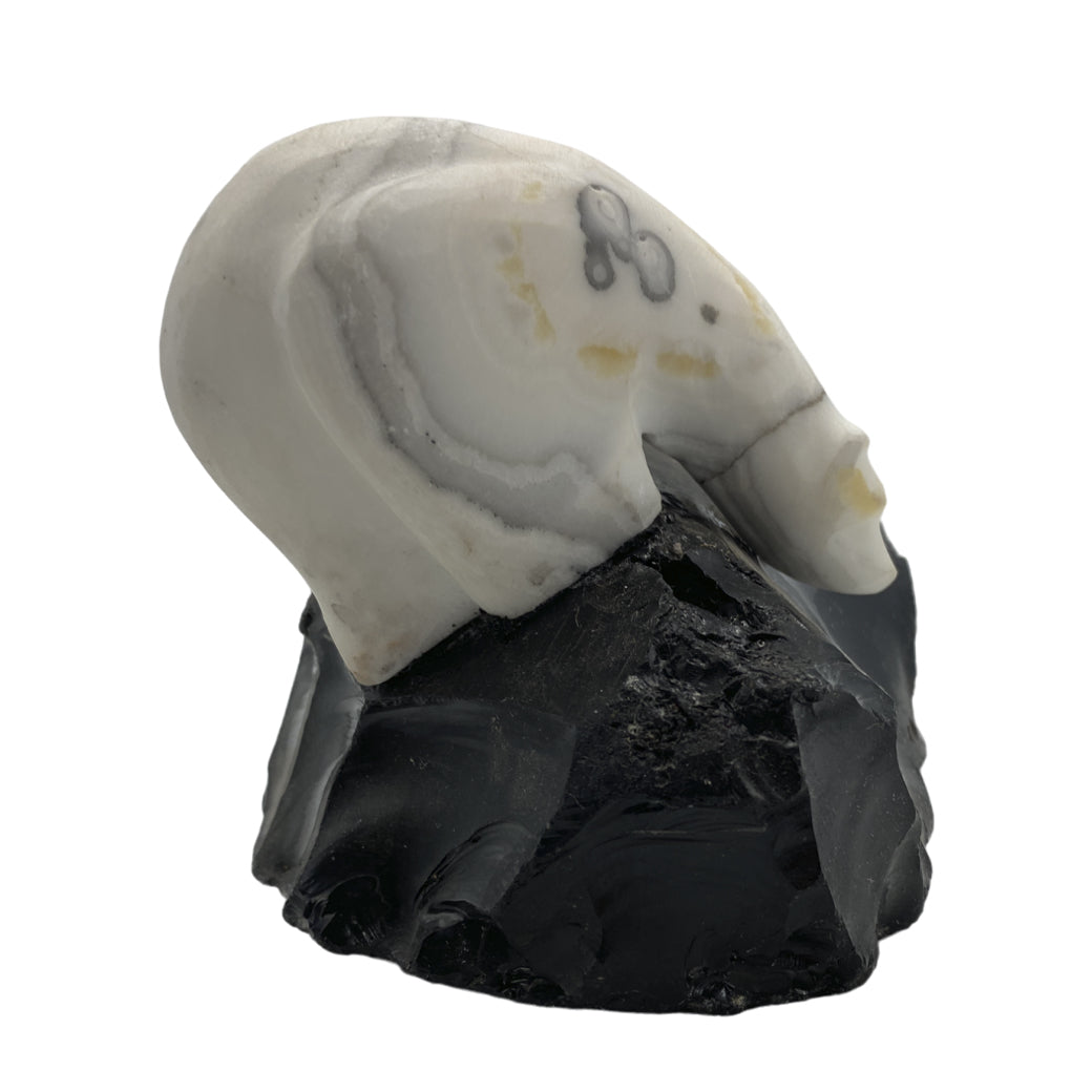 Zebra Calcite Polar Bear  Pair on Obsidian Base