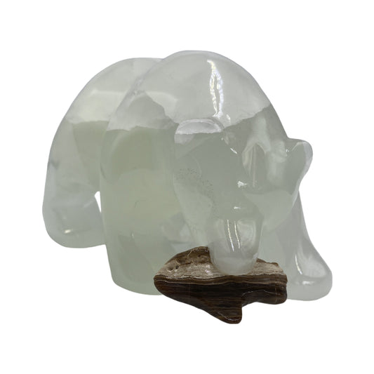 White Onyx Grizzly Bear with Fish