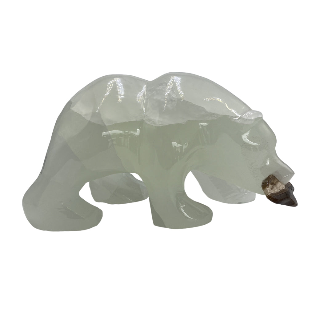 White Onyx Grizzly Bear with Fish