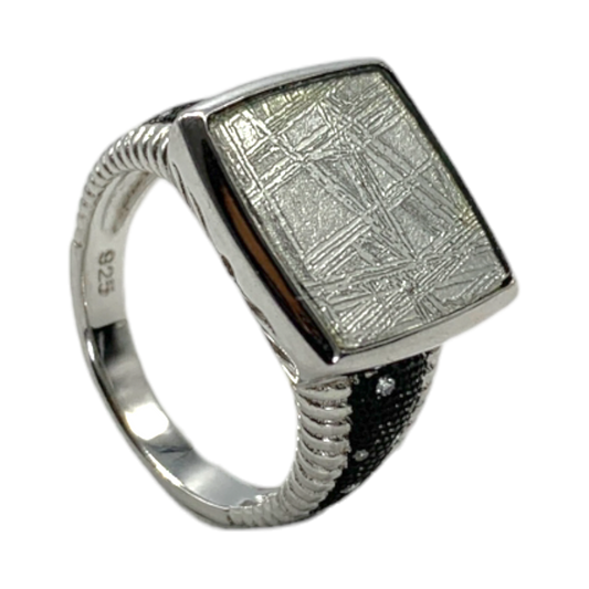 925 silver cabochon meteorite ring