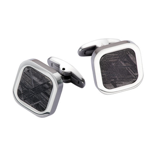 Pair of square cufflinks with 1.5 cm cabochon meteorite