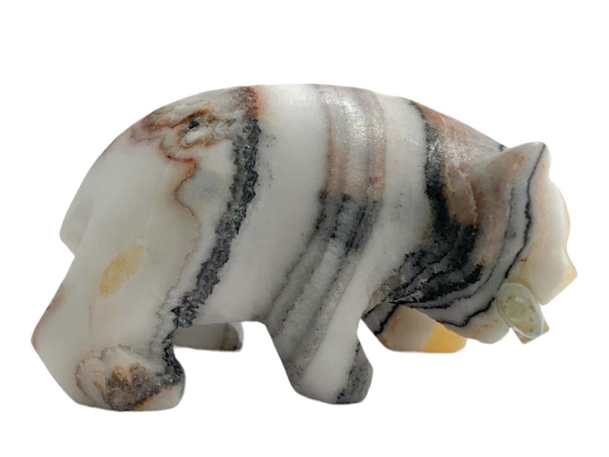 Zebra Calcite Grizzly Bear W/ Blue Onix Fish