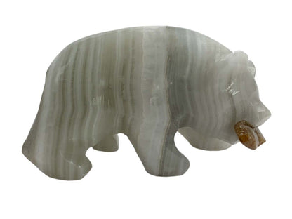 Gray Onyx Grizzly Bear w/ Brown Onyx FIsh