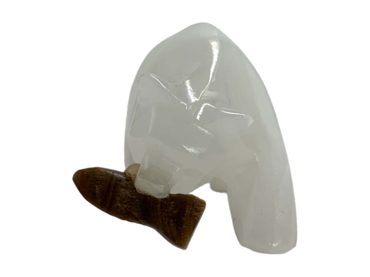 White Onyx Grizzly Bear with Fish