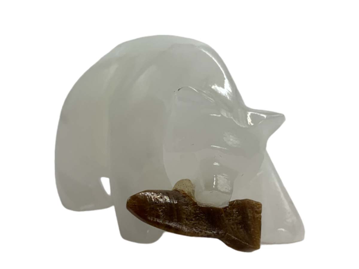 White Onyx Grizzly Bear with Fish