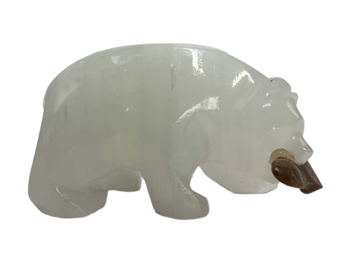 White Onyx Grizzly Bear with Fish
