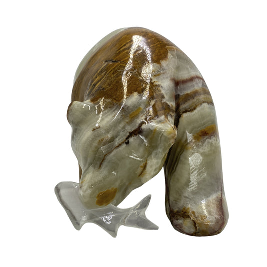 Green Onyx Talan Grizzly Bear w Fish in Mouth